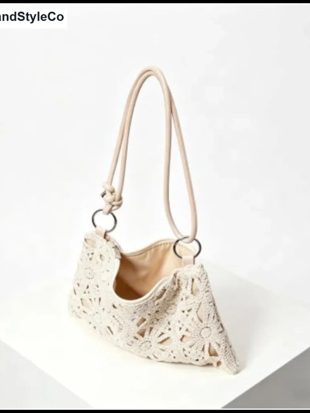 Boho Crochet Woven Shoulder Bag with Metal Ring Clasp for Beach
